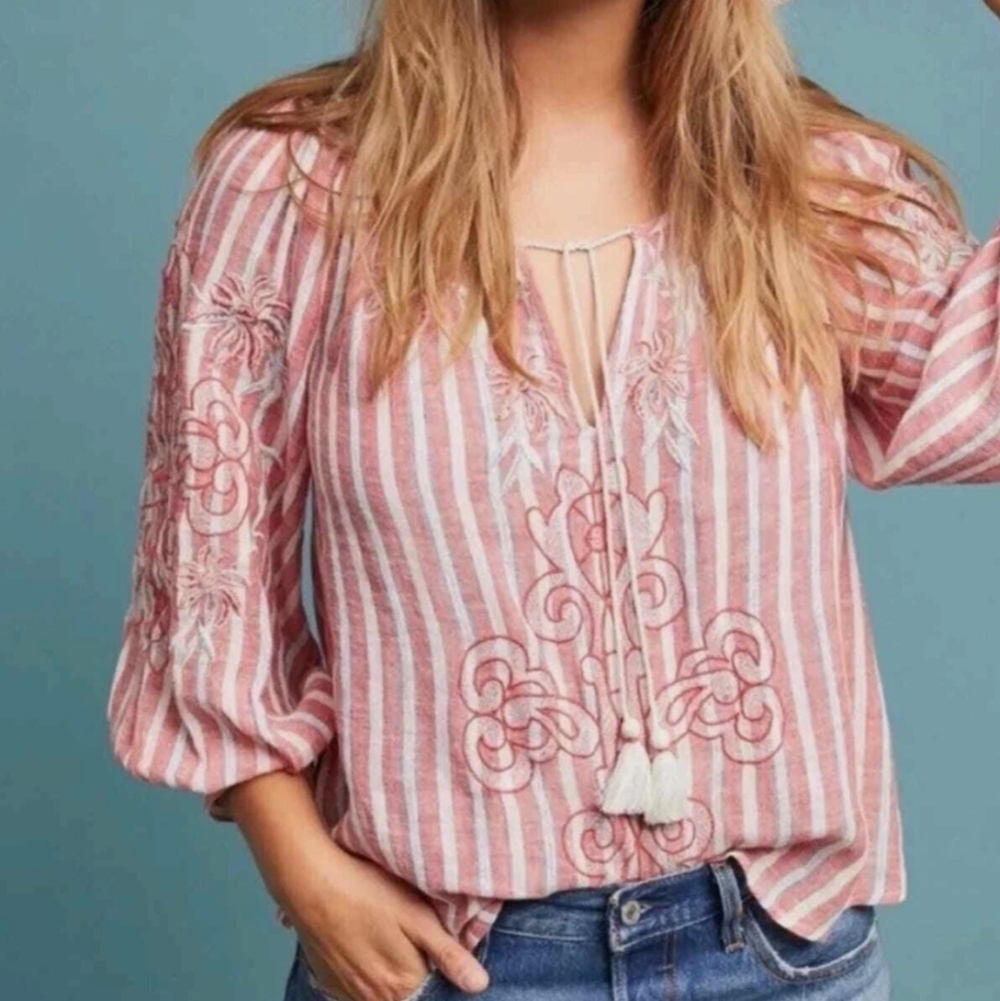 Anthropologie Akemi + Kin Audria Long-Sleeve Peasant Blouse - Picture 1 of 13
